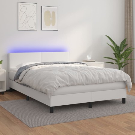Cama box spring colchón y LED cuero sintético blanco 140x200 cm de vidaXL, Camas y somieres - Ref: Foro24-3134106, Precio: 46...