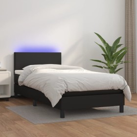 Cama box spring colchón y LED cuero sintético negro 100x200 cm de vidaXL, Camas y somieres - Ref: Foro24-3134087, Precio: 309...
