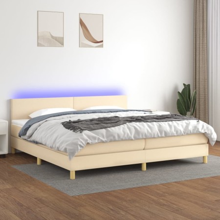 Cama box spring con colchón y LED tela crema 200x200 cm de vidaXL, Camas y somieres - Ref: Foro24-3133586, Precio: 553,12 €, ...