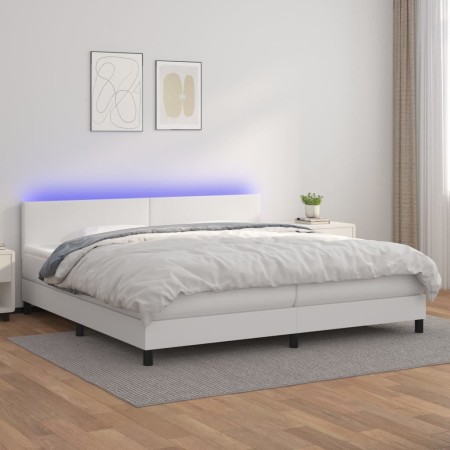 Cama box spring colchón y LED cuero sintético blanco 200x200 cm de vidaXL, Camas y somieres - Ref: Foro24-3134124, Precio: 59...