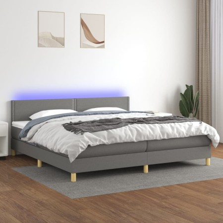 Cama box spring con colchón y LED tela gris oscuro 200x200 cm de vidaXL, Camas y somieres - Ref: Foro24-3133662, Precio: 554,...
