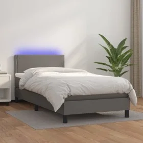Cama box spring colchón y LED cuero sintético gris 100x200 cm de vidaXL, Camas y somieres - Ref: Foro24-3134151, Precio: 321,...