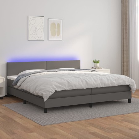 Cama box spring colchón y LED cuero sintético gris 200x200 cm de vidaXL, Camas y somieres - Ref: Foro24-3134127, Precio: 613,...