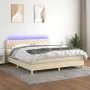 Box spring bed with mattress and LED cream fabric 160x200 cm by vidaXL, Beds and slatted bases - Ref: Foro24-3133970, Price: ...