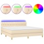 Cama box spring con colchón y LED tela crema 160x200 cm de vidaXL, Camas y somieres - Ref: Foro24-3133970, Precio: 520,11 €, ...