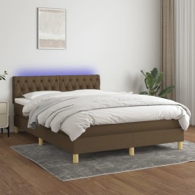 Cama box spring con colchón LED tela marrón oscuro 140x200 cm de vidaXL, Camas y somieres - Ref: Foro24-3133960, Precio: 450,...
