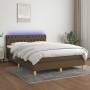 Cama box spring con colchón LED tela marrón oscuro 140x200 cm de vidaXL, Camas y somieres - Ref: Foro24-3133960, Precio: 450,...