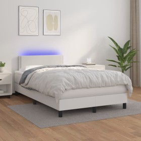 Cama box spring colchón y LED cuero sintético blanco 120x200 cm de vidaXL, Camas y somieres - Ref: Foro24-3134154, Precio: 39...