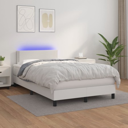 Cama box spring colchón y LED cuero sintético blanco 120x200 cm de vidaXL, Camas y somieres - Ref: Foro24-3134154, Precio: 39...