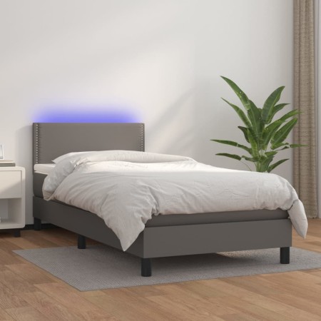 Cama box spring y colchón LED cuero sintético gris 90x200 cm de vidaXL, Camas y somieres - Ref: Foro24-3134145, Precio: 295,3...
