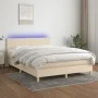 Boxspringbett mit Matratze und LED-Cremestoff 140x200 cm von vidaXL, Betten und Lattenroste - Ref: Foro24-3133562, Preis: 435...