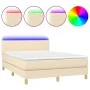Boxspringbett mit Matratze und LED-Cremestoff 140x200 cm von vidaXL, Betten und Lattenroste - Ref: Foro24-3133562, Preis: 435...
