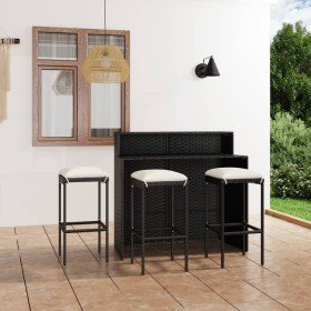 Set muebles de bar para jardín 4 piezas y cojines negro en Conjuntos de jardín | Comprar online en Foru.es