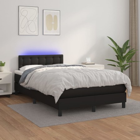 Cama box spring colchón y LED cuero sintético negro 120x200 cm de vidaXL, Camas y somieres - Ref: Foro24-3134213, Precio: 385...