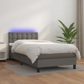 Cama box spring y colchón LED cuero sintético gris 90x200 cm de vidaXL, Camas y somieres - Ref: Foro24-3134205, Precio: 292,1...