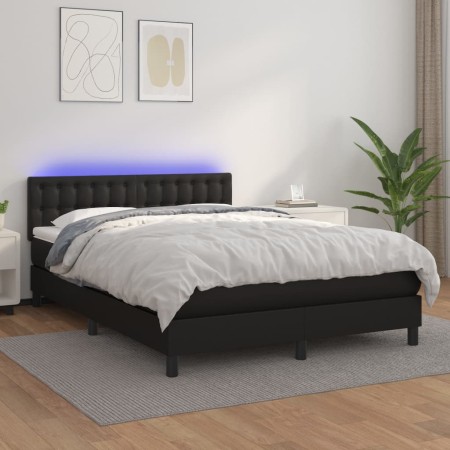 Cama box spring colchón y LED cuero sintético negro 140x200 cm de vidaXL, Camas y somieres - Ref: Foro24-3134225, Precio: 462...