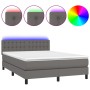 Cama box spring colchón y LED cuero sintético gris 140x190 cm de vidaXL, Camas y somieres - Ref: Foro24-3134223, Precio: 469,...