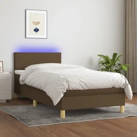 Cama box spring colchón luces LED tela marrón oscuro 100x200cm de vidaXL, Camas y somieres - Ref: Foro24-3133536, Precio: 331...