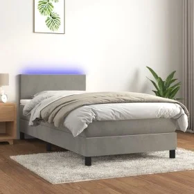 Cama box spring colchón y LED terciopelo gris claro 80x200 cm de vidaXL, Camas y somieres - Ref: Foro24-3134249, Precio: 271,...