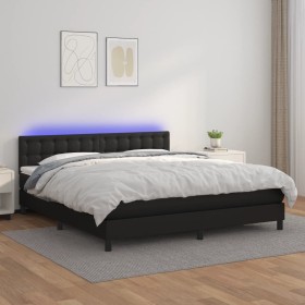 Cama box spring colchón y LED cuero sintético negro 180x200 cm de vidaXL, Camas y somieres - Ref: Foro24-3134237, Precio: 549...