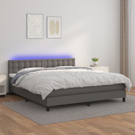 Cama box spring colchón y LED cuero sintético gris 180x200 cm de vidaXL, Camas y somieres - Ref: Foro24-3134241, Precio: 553,...