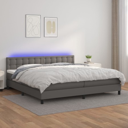 Cama box spring colchón y LED cuero sintético gris 200x200 cm de vidaXL, Camas y somieres - Ref: Foro24-3134247, Precio: 618,...