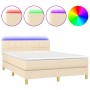 Cama box spring con colchón y LED tela crema 140x200 cm de vidaXL, Camas y somieres - Ref: Foro24-3133722, Precio: 443,97 €, ...