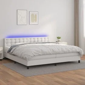 Cama box spring colchón y LED cuero sintético blanco 200x200 cm de vidaXL, Camas y somieres - Ref: Foro24-3134244, Precio: 59...