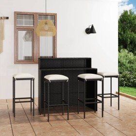 Juego de muebles de bar de jardín de 5 piezas y cojines negro en Conjuntos de jardín | Comprar online en Foru.es