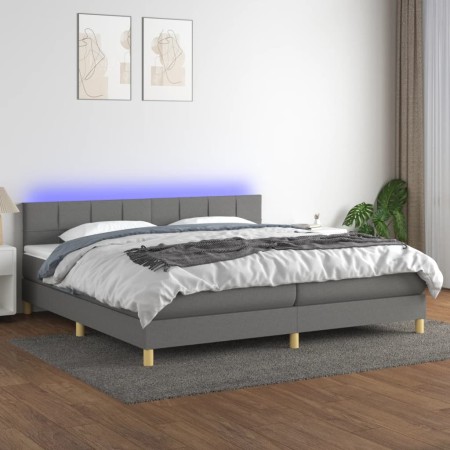 Cama box spring con colchón y LED tela gris oscuro 200x200 cm de vidaXL, Camas y somieres - Ref: Foro24-3133742, Precio: 574,...