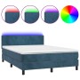 Cama box spring colchón y LED terciopelo azul oscuro 140x190 cm de vidaXL, Camas y somieres - Ref: Foro24-3134283, Precio: 41...