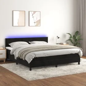 Cama box spring colchón y LED terciopelo negro 160x200 cm de vidaXL, Camas y somieres - Ref: Foro24-3134293, Precio: 494,51 €...