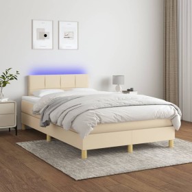 Cama box spring con colchón y LED tela crema 120x200 cm de vidaXL, Camas y somieres - Ref: Foro24-3133706, Precio: 385,95 €, ...