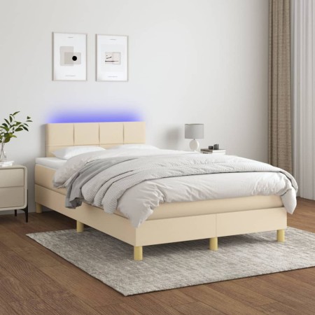 Cama box spring con colchón y LED tela crema 120x200 cm de vidaXL, Camas y somieres - Ref: Foro24-3133706, Precio: 385,95 €, ...