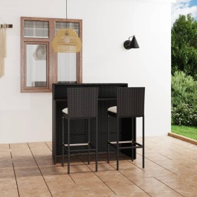 Set muebles de bar para jardín 3 piezas y cojines negro en Conjuntos de jardín | Comprar online en Foru.es