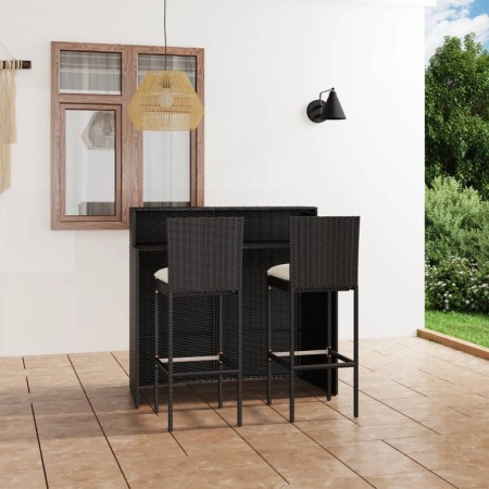 Set muebles de bar para jardín 3 piezas y cojines negro en Conjuntos de jardín | Comprar online en Foru.es