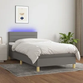 Cama box spring con colchón y LED tela gris oscuro 90x200 cm de vidaXL, Camas y somieres - Ref: Foro24-3133766, Precio: 299,0...