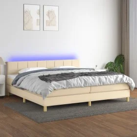 Cama box spring con colchón y LED tela crema 200x200 cm de vidaXL, Camas y somieres - Ref: Foro24-3133746, Precio: 565,49 €, ...