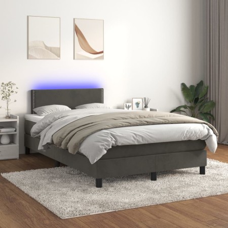 Cama box spring colchón y LED terciopelo gris oscuro 120x200 cm de vidaXL, Camas y somieres - Ref: Foro24-3134334, Precio: 36...