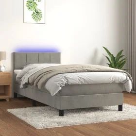 Cama box spring colchón y LED terciopelo gris claro 80x200 cm de vidaXL, Camas y somieres - Ref: Foro24-3134369, Precio: 290,...