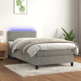Cama box spring colchón y LED terciopelo gris claro 100x200 cm de vidaXL, Camas y somieres - Ref: Foro24-3134327, Precio: 301...