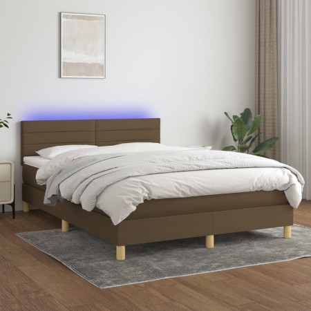 Cama box spring colchón luces LED tela marrón oscuro 140x190 cm de vidaXL, Camas y somieres - Ref: Foro24-3133792, Precio: 44...