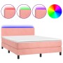 Cama box spring colchón y LED terciopelo rosa 140x200 cm de vidaXL, Camas y somieres - Ref: Foro24-3134290, Precio: 421,41 €,...