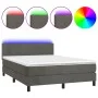 Box spring bed with mattress and LED dark gray velvet 140x190 cm by vidaXL, Beds and slatted bases - Ref: Foro24-3134280, Pri...