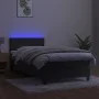 Box spring bed with mattress and LED dark gray velvet 90x190 cm by vidaXL, Beds and slatted bases - Ref: Foro24-3134376, Pric...