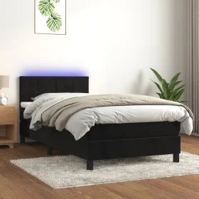 Cama box spring colchón y LED terciopelo negro 100x200 cm de vidaXL, Camas y somieres - Ref: Foro24-3134389, Precio: 310,38 €...
