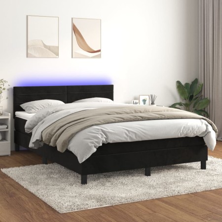 Cama box spring colchón y LED terciopelo negro 140x190 cm de vidaXL, Camas y somieres - Ref: Foro24-3134461, Precio: 404,15 €...