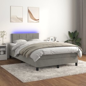 Cama box spring colchón y LED terciopelo gris claro 120x200 cm de vidaXL, Camas y somieres - Ref: Foro24-3134393, Precio: 389...