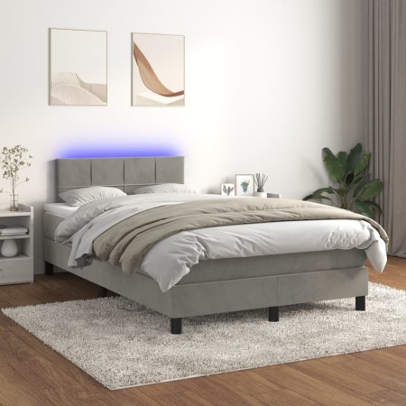 Cama box spring colchón y LED terciopelo gris claro 120x200 cm de vidaXL, Camas y somieres - Ref: Foro24-3134393, Precio: 389...