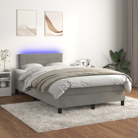 Cama box spring colchón y LED terciopelo gris claro 120x200 cm de vidaXL, Camas y somieres - Ref: Foro24-3134453, Precio: 381...